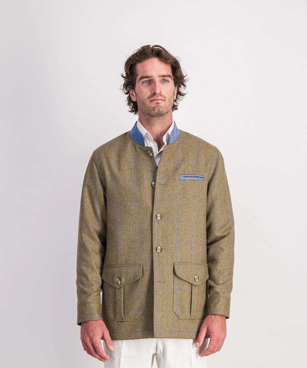 Mountbatten jacket in beige tweed with sky check