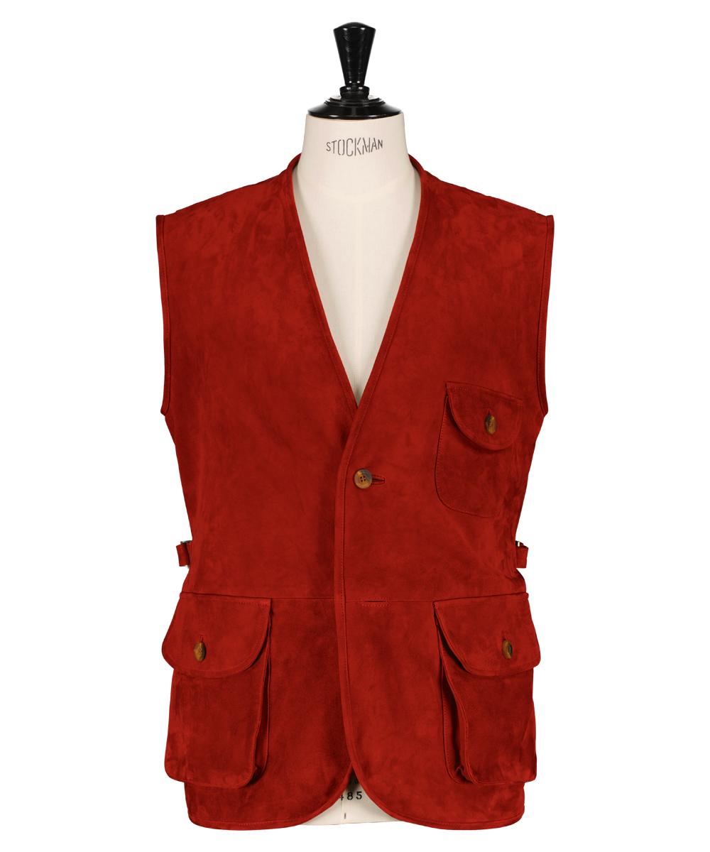 Veste sans manche, en cuir rouge (veau velours)