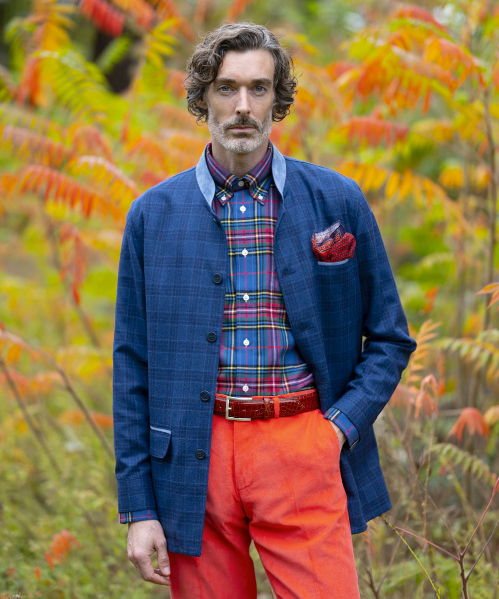 Veste alexander en laine à carreau bleu Berteil