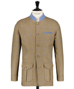 Veste en laine. Tweed beige à carreau ciel