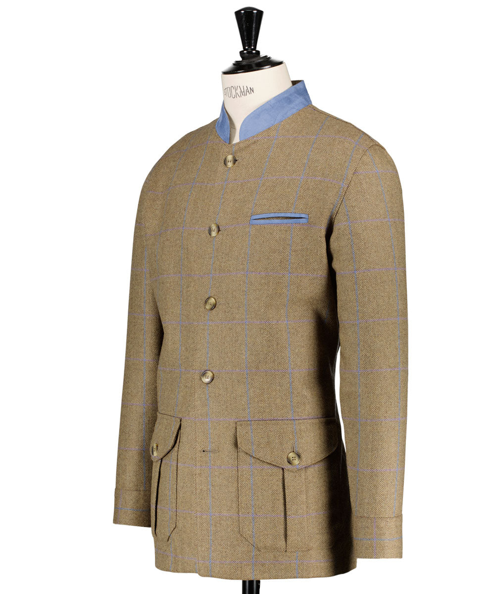 Veste en laine. Tweed beige à carreau ciel