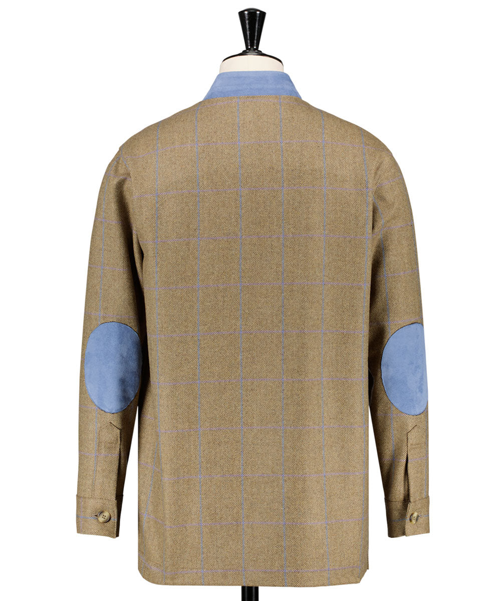 Veste en laine. Tweed beige à carreau ciel
