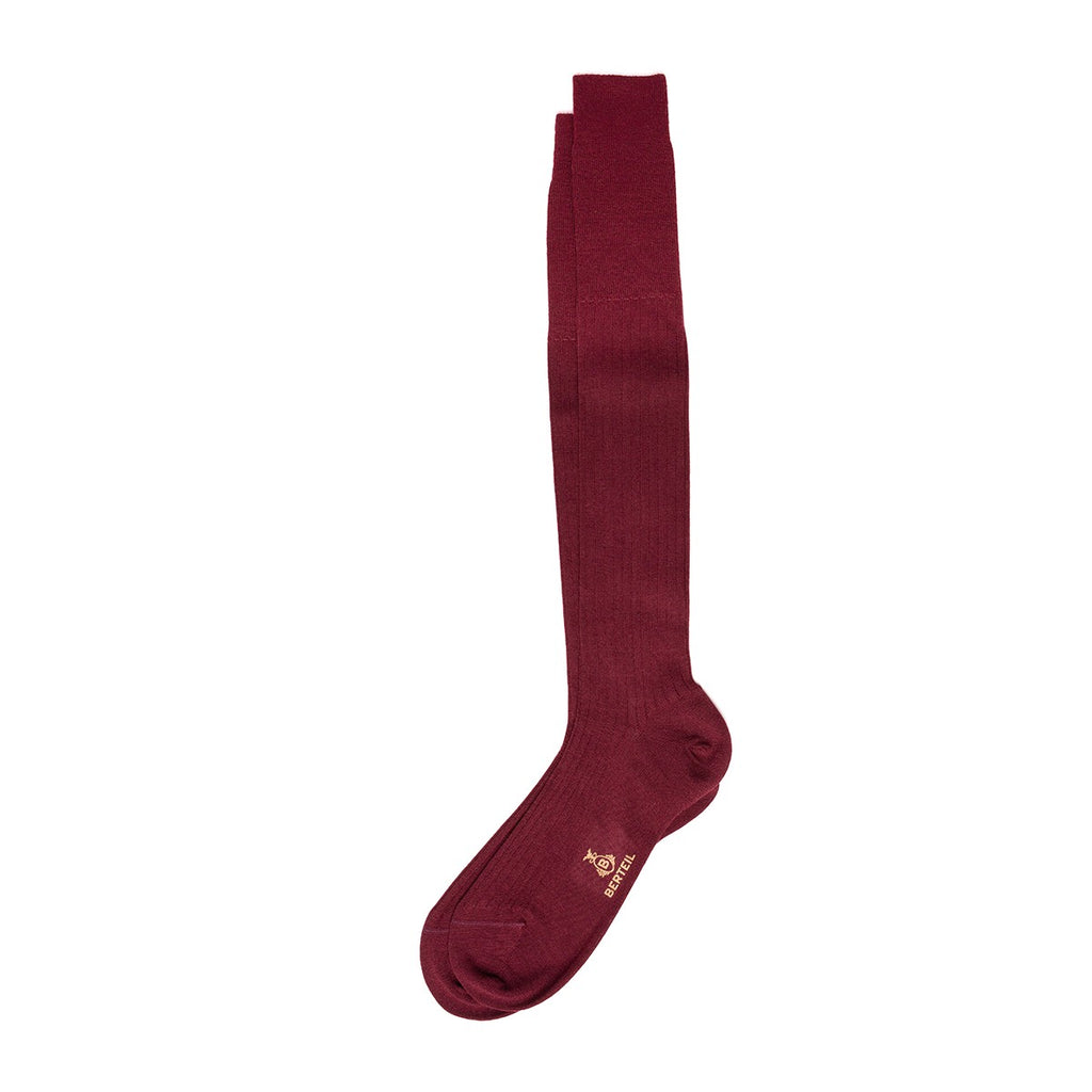 Chaussettes longues fines en mérinos bordeaux Berteil