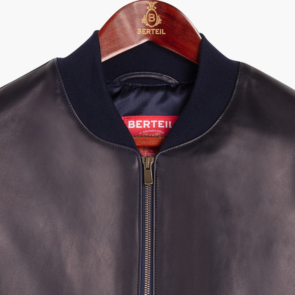 Blouson en agneau plongé marine Berteil