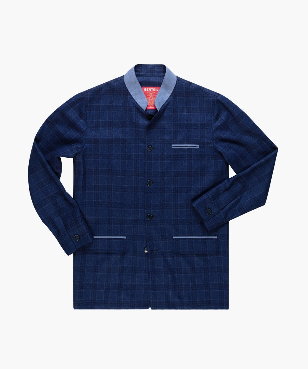 Veste alexander en laine à carreau bleu Berteil